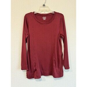 Chico's 1 Women's Red Ultimate Tee Long Sleeve Pockets Side Slits Pima Cotton M